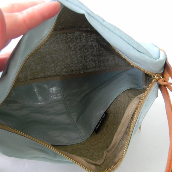 NWT JACK GOMME PARIS LEBOWL LINEN/LEATHER BOWLING BAG LIGHT BLUE CROSSBODY - Picture 10 of 12